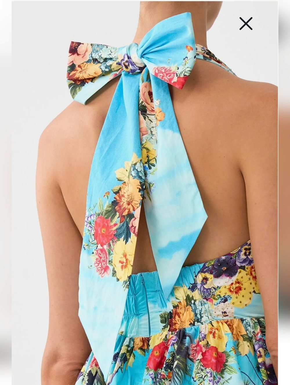 Camila Bathing Bombshell Halter Dress w/ Ruffle Hem, Organic Cotton, Embellished